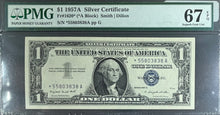 Load image into Gallery viewer, 1957A $1 Silver Certificate Fr#1620* Star Note 🌟 -- PMG 67 Superb Gem UNC EPQ