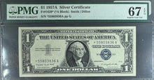 Load image into Gallery viewer, 1957A $1 Silver Certificate Fr#1620* Star Note 🌟 -- PMG 67 Superb Gem UNC EPQ
