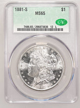 Load image into Gallery viewer, 1881-S $1 Morgan Dollar CACG MS65 -- Wonderful Blast White Cartwheel Luster Gem