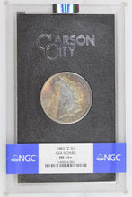 Load image into Gallery viewer, 1883-CC $1 GSA Morgan Silver Dollar NGC MS64* -Textile Rainbow Cartwheel BOX&COA