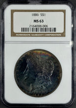 Load image into Gallery viewer, 1886-P $1 Morgan Dollar NGC MS63 -- Stunning Cyan w/ Magenta Peripheral Toning