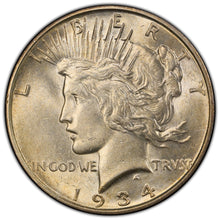 Load image into Gallery viewer, 1934-D $1 Peace Dollar PCGS AU58 - Lustrous Almost Unc Coin