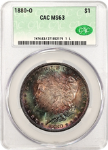 Load image into Gallery viewer, 1880-O $1 Morgan Dollar CACG MS63 -- Attractive Russet, Blue & Green Toning