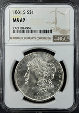 Load image into Gallery viewer, 1881-S $1 Morgan Dollar NGC MS67 Bright White Flashy Lustrous Gem Strong Strike