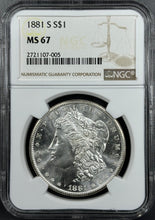 Load image into Gallery viewer, 1881-S $1 Morgan Dollar NGC MS67 -- Lustrous Blast White Gem (Looks Like A 68!)