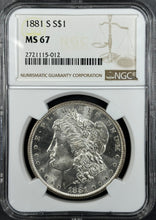Load image into Gallery viewer, 1881-S $1 Morgan Dollar NGC MS67 Flashy Blast White Lustrous Gem w/ Clean Cheek