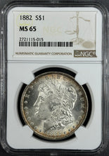 Load image into Gallery viewer, 1882-P $1 Morgan Dollar NGC MS65 Lustrous Bright Gem w/ Gold Peripheral Toning