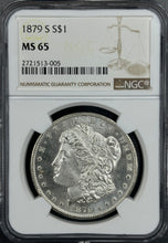 Load image into Gallery viewer, 1879-S $1 Morgan Dollar NGC MS65 Blast White Gem Frosty Full Strike