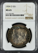 Load image into Gallery viewer, 1904-O $1 Morgan Dollar NGC MS65 - Breathtaking Sea Green, Blue & Gold Toned Gem