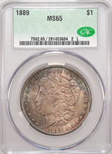 Load image into Gallery viewer, 1889-P $1 Morgan Dollar CACG MS65 -- Astonishing Russet & Sea Green Toned Gem