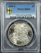 Load image into Gallery viewer, 1890-S $1 Morgan PCGS MS65 Phenomenal Flashy Blast White Frosty Gem Clean Cheek!