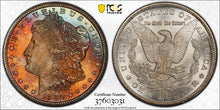 Load image into Gallery viewer, 1880-CC $1 Morgan Dollar PCGS MS65+ Vibrant Orange, Vivid Blue, and Rich Fuchsia