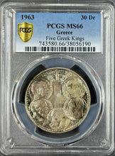 Load image into Gallery viewer, Greece 1963 30 Drachmai Centennial Five Greek Kings PCGS MS66