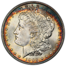 Load image into Gallery viewer, 1902-O $1 Morgan Dollar PCGS MS67 Gorgeous Blue & Golden Orange Peripheral Toned