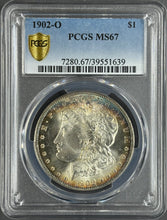 Load image into Gallery viewer, 1902-O $1 Morgan Dollar PCGS MS67 Gorgeous Blue & Golden Orange Peripheral Toned