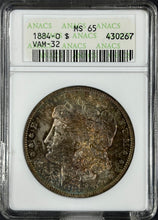 Load image into Gallery viewer, 1884-O $1 Morgan Dollar VAM-32 ANACS MS65 Fabulous Blue, Green & Russet Soapbox