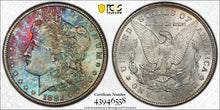 Load image into Gallery viewer, 1882-CC $1 Morgan PCGS MS65+ CAC -- Extraordinary Blue, green & Russet Toned Gem