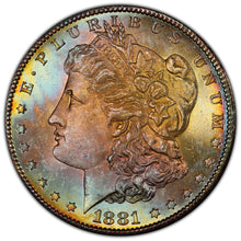 Load image into Gallery viewer, 1881-S $1 Morgan Dollar PCGS MS64+ - Breathtaking Bright Lustrous Rainbow Toned