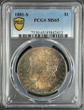 Load image into Gallery viewer, 1881-S $1 Morgan Dollar PCGS MS67 - Stunning Bright Blue, Orange & Russet Toning
