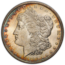 Load image into Gallery viewer, 1891-CC $1 Morgan Dollar PCGS MS64 -- Fantastic Orange & Blue Peripheral Toning
