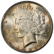 Load image into Gallery viewer, 1928-S $1 Peace Dollar PCGS MS64 -- Lustrous w/ Minor Gold Peripheral Toning