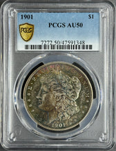 Load image into Gallery viewer, 1901-P $1 Morgan Dollar PCGS AU50 - Marvelous Bright Blue, Green & Russet Toning