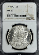 Load image into Gallery viewer, 1885-O $1 Morgan Dollar NGC MS67 -- Stunning Blast White Gem w/ Nice Strike!