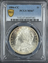 Load image into Gallery viewer, 1884-CC $1 Morgan Dollar PCGS MS67 - Bright White Gem w/ Minor Peripheral Toning