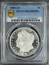 Load image into Gallery viewer, 1885-CC $1 Morgan Dollar PCGS MS65 DMPL Black & White Frosty Cameo Deep Mirrors