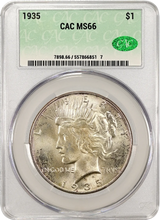 Load image into Gallery viewer, 1935-P $1 Peace Dollar CACG MS66 -- Incredibly Lustrous Gem w/ Subtle Toning