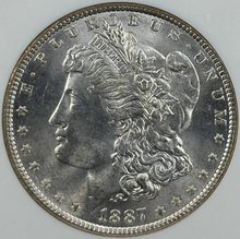Load image into Gallery viewer, 1887-P $1 Morgan Dollar NGC MS65 -- Amazing Blast White Lustrous Gem Nice Strike