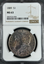 Load image into Gallery viewer, 1889-P $1 Morgan Dollar NGC MS63 -- Lustrous w/ Attractive Purple Grape Toning