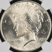 Load image into Gallery viewer, 1922-P $1 Peace NGC MS66 -- Blast White Gem w/ Incredible Luster A Real Beauty!