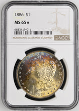 Load image into Gallery viewer, 1886-P $1 Morgan NGC MS65 Star ๐- Outrageous Fiery Orange, Russet & Blue Toning