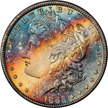 Load image into Gallery viewer, 1885-P $1 Morgan NGC MS65 Star 🌟 - Breathtaking Blue, Orange & Russet Toned Gem