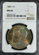 Load image into Gallery viewer, 1885-P $1 Morgan Dollar NGC MS66 -- Vibrant Orange, Blue & Green Toned Gem