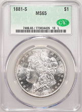 Load image into Gallery viewer, 1881-S $1 Morgan Dollar CACG MS65 -- Remarkable Bright White Gem w/ Nice Strike!