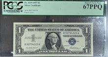 Load image into Gallery viewer, 1957 $1 Silver Certificate Fr#1619 -- PCGS 67 Superb Gem New PPQ