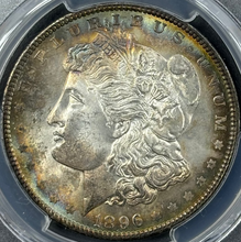 Load image into Gallery viewer, 1896-P $1 Morgan Dollar PCGS MS65 Magnificent Sea Green, Blue & Golden Toned Gem