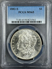 Load image into Gallery viewer, 1882-S $1 Morgan Dollar PCGS MS65 -- Blast White Frosty Gem w/ Great Strike!
