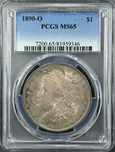 Load image into Gallery viewer, 1890-O $1 Morgan Dollar PCGS MS65 -- Beautiful Sea Green & Golden Toned Gem