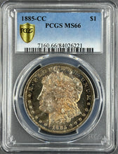 Load image into Gallery viewer, 1885-CC $1 Morgan Dollar PCGS MS66 -- Beautiful Russet & Sea Green Toned Gem