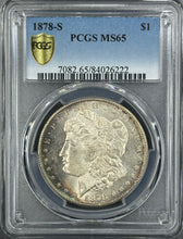 Load image into Gallery viewer, 1878-S $1 Morgan Dollar PCGS MS65 -- Nice Deep Blue & Orange Peripheral Toning