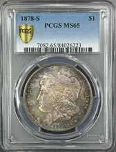 Load image into Gallery viewer, 1878-S $1 Morgan Dollar PCGS MS65 -- Beautiful Green, Blue and Russet Toning