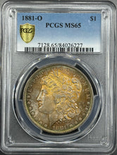 Load image into Gallery viewer, 1881-O $1 Morgan Dollar PCGS MS65 -- Stunning Orange, Yellow and Green Toned Gem