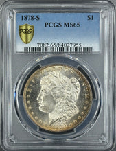 Load image into Gallery viewer, 1878-S $1 Morgan Dollar PCGS MS65 -- Spectacular Lustrous Peripheral Toning Gem
