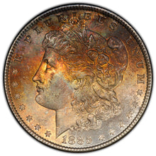 Load image into Gallery viewer, 1885-P $1 Morgan Dollar PCGS MS65 Amazing Bright Orange, Russet & Gold Toned Gem