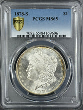 Load image into Gallery viewer, 1878-S $1 Morgan Dollar PCGS MS65 Blast White GEM With Golden Peripherals