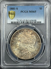 Load image into Gallery viewer, 1881-S $1 Morgan Dollar PCGS MS65 Lustrous Gem With Gold Peripherals Red Toning