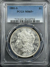 Load image into Gallery viewer, 1881-S $1 Morgan Dollar PCGS MS65+ Incredible Flashy Blast White w/ Clean Cheek
